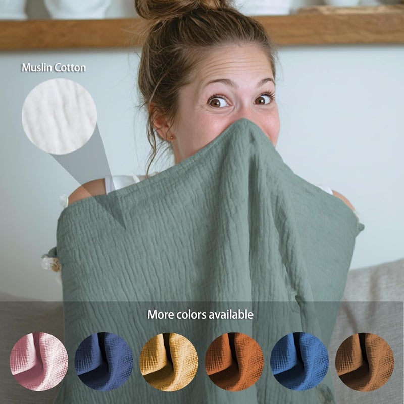 MUGVELL Muslin Nursing Covers for Breastfeeding, Arch Neckline Breast Feeding Covers for Women, Moms Privacy Breathable Summer Nursing, Enlarged XL Size Soft Feeding Cover (Roman Green) - Image 5